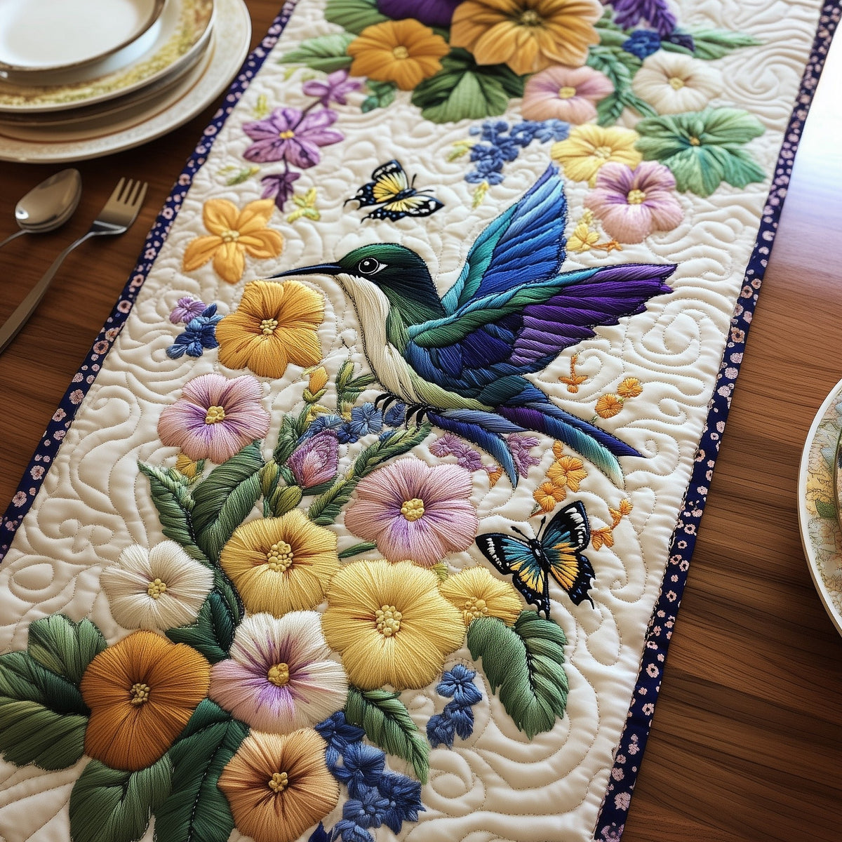 Hummingbird Bloom Garden Table Runner