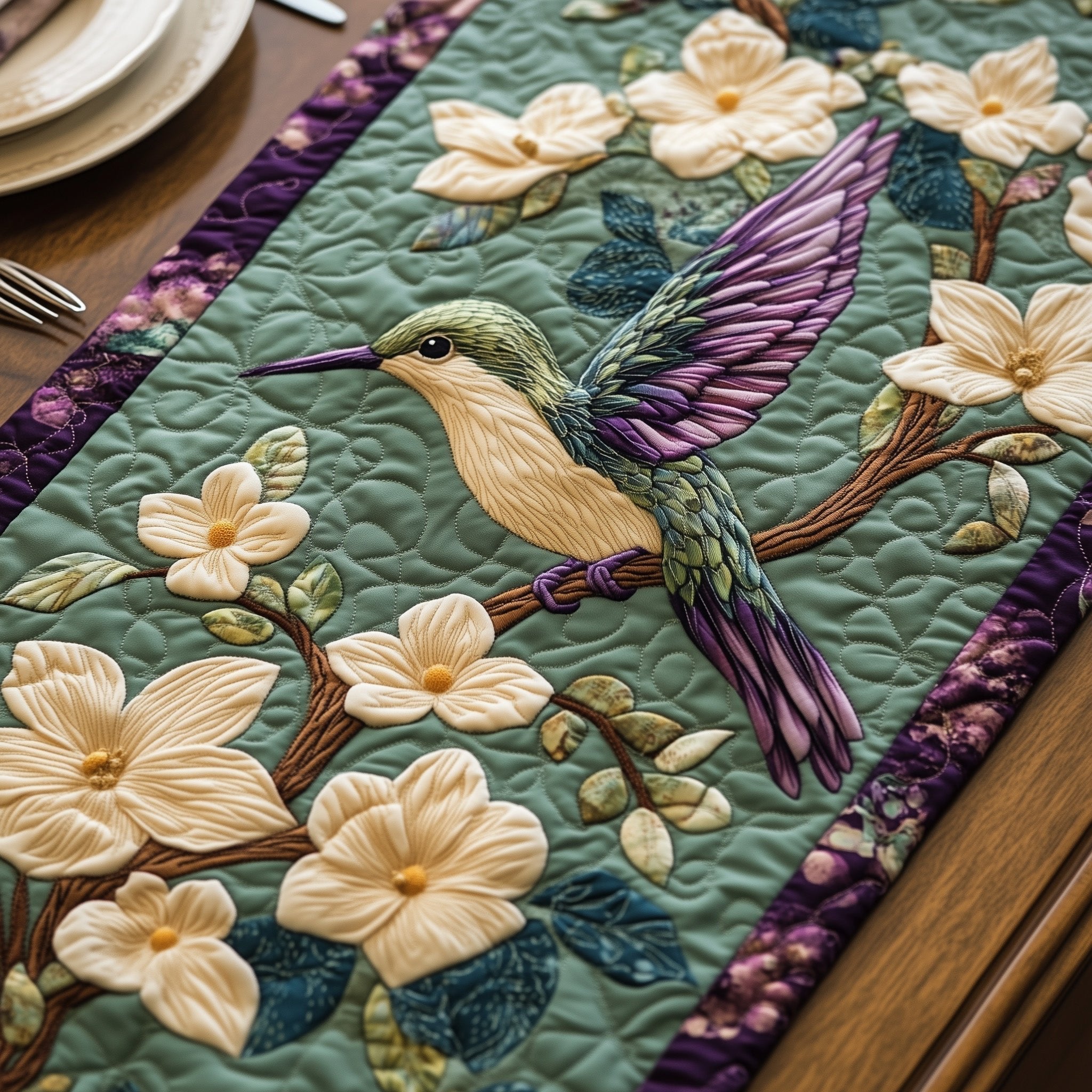 Hummingbird with White Blossoms Table Runner
