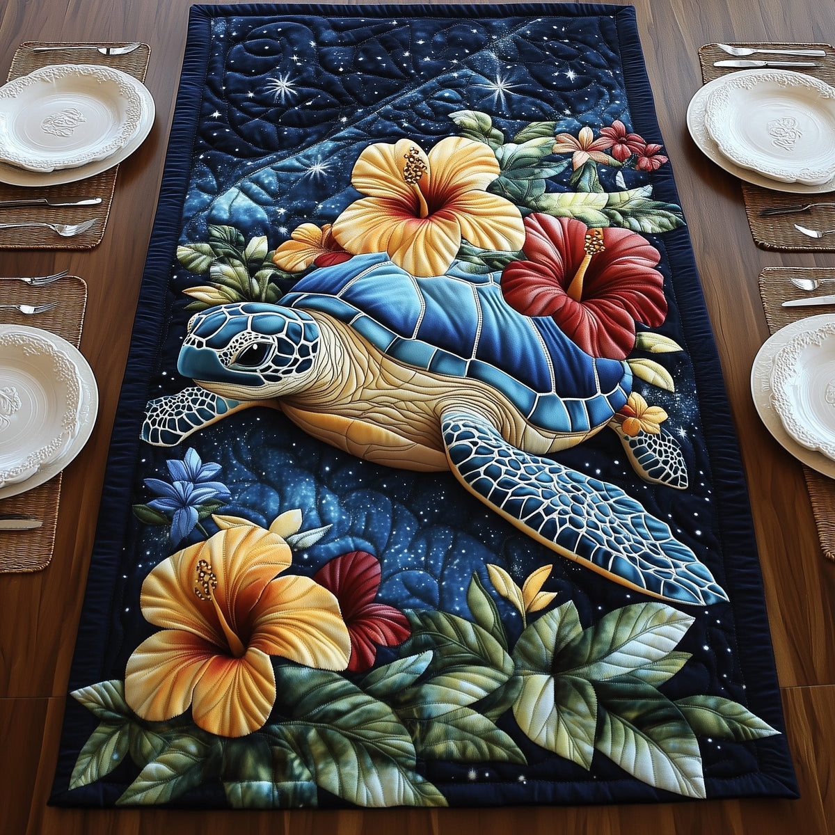 Celestial Bloom Turtle Table Runner