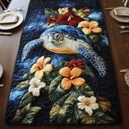 Sea Turtle with Hibiscus on Dark Leaves Table Runner
