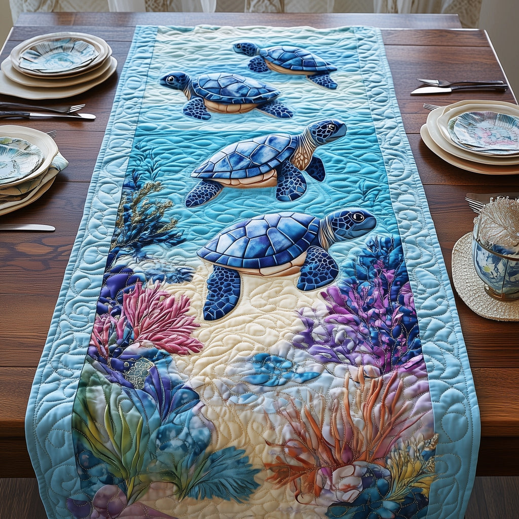 Blue Turtles over Coral Reef Table Runner