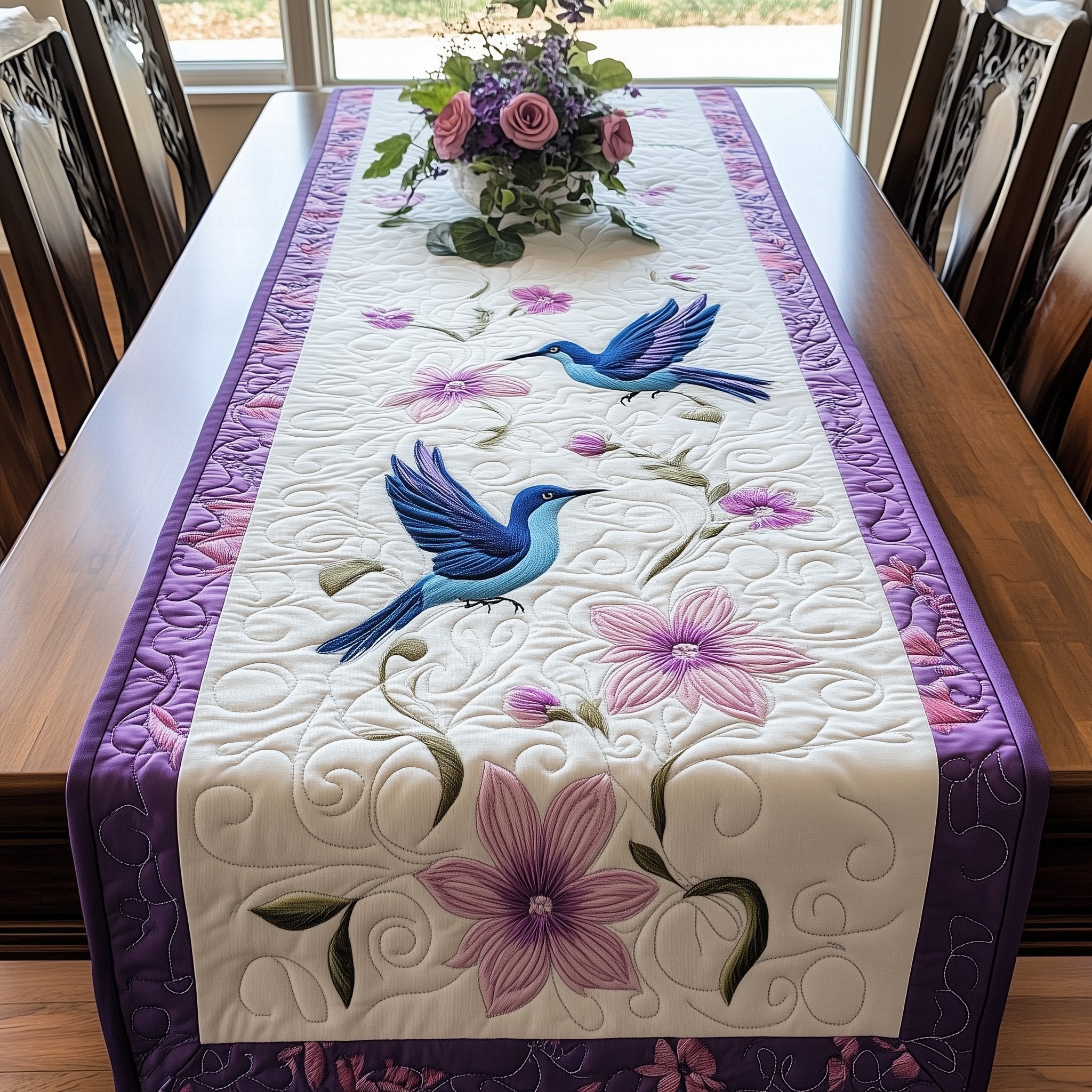 Bluebird with Purple Blossoms Table Runner