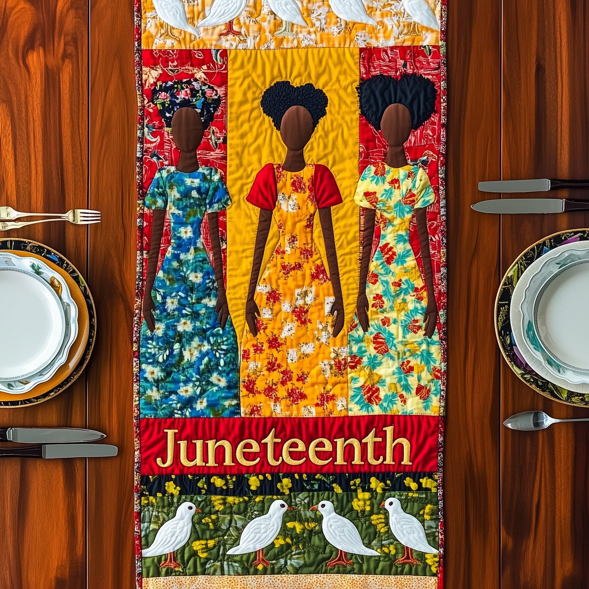 Juneteenth Dresses on Red Banner Table Runner