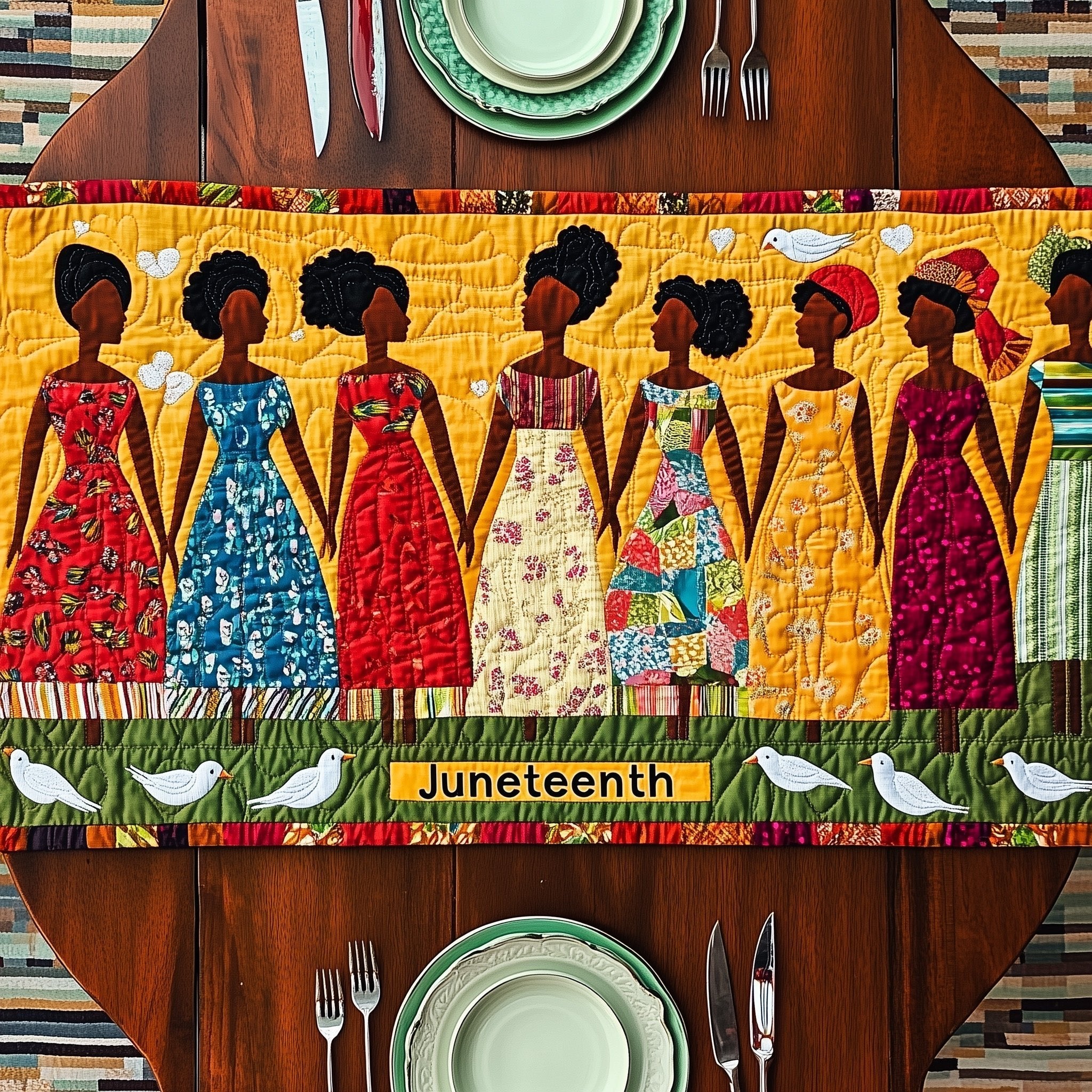Juneteenth Women with White Doves Table Runner