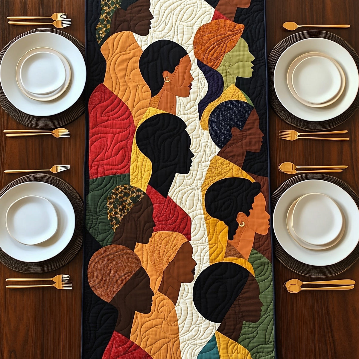 Silhouette Faces on Cream Panel Table Runner