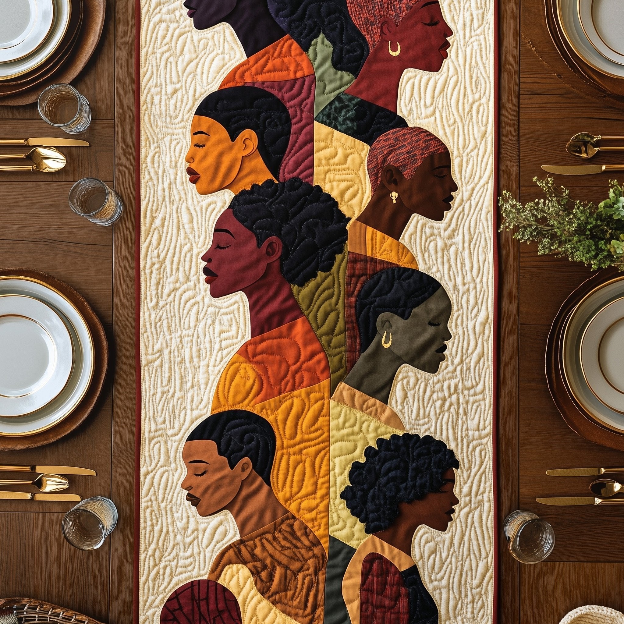 Warm Toned Profile Portraits Table Runner