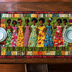 Women in Bright Dresses with Green Border Table Runner