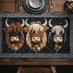 Three Highland Cows on Grey Table Runner