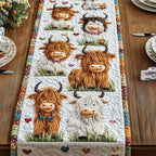 Highland Calves on White with Hearts Table Runner