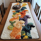 Poodles in Orange Green and Purple Table Runner