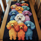 Row of Standing Poodles on Black Table Runner