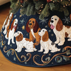 Basset Hounds on Navy with Gold Swirls Christmas Tree Skirt