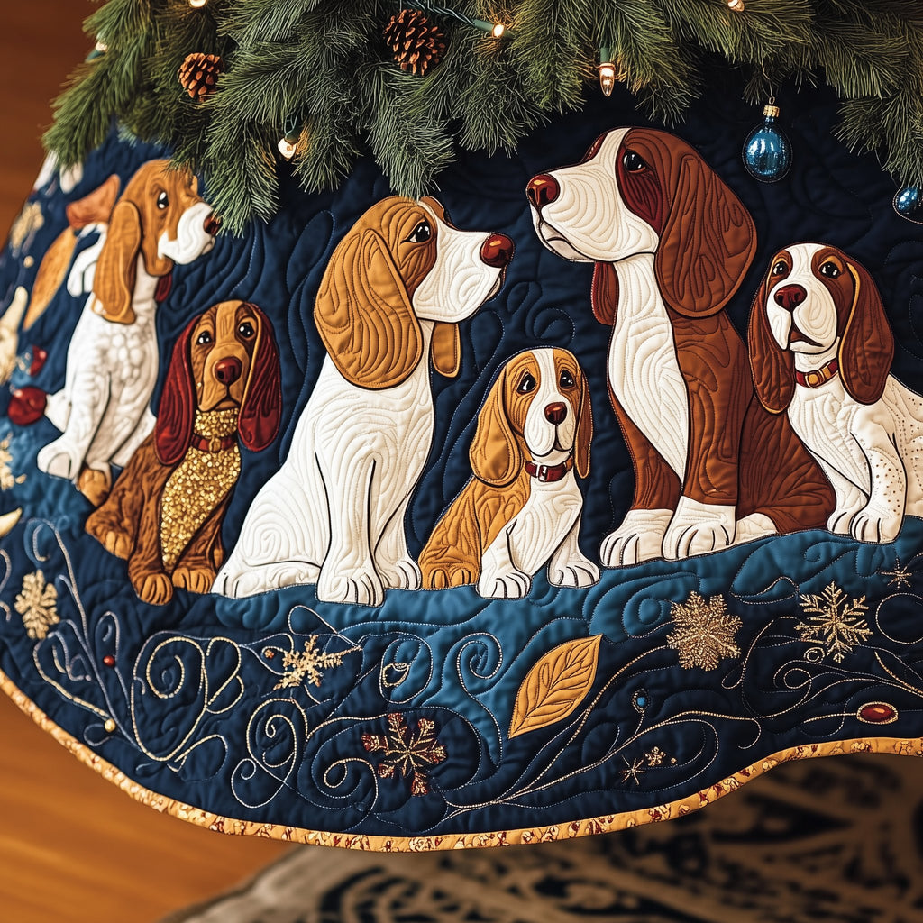 Beagles on the Blue Snowflake Band Christmas Tree Skirt