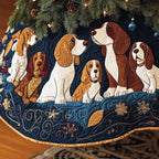 Beagles on the Blue Snowflake Band Christmas Tree Skirt