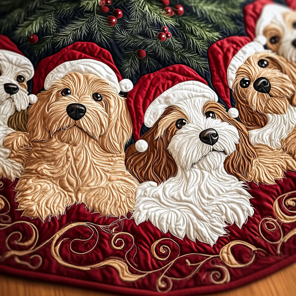 Santa Hat Doodles on Crimson Christmas Tree Skirt