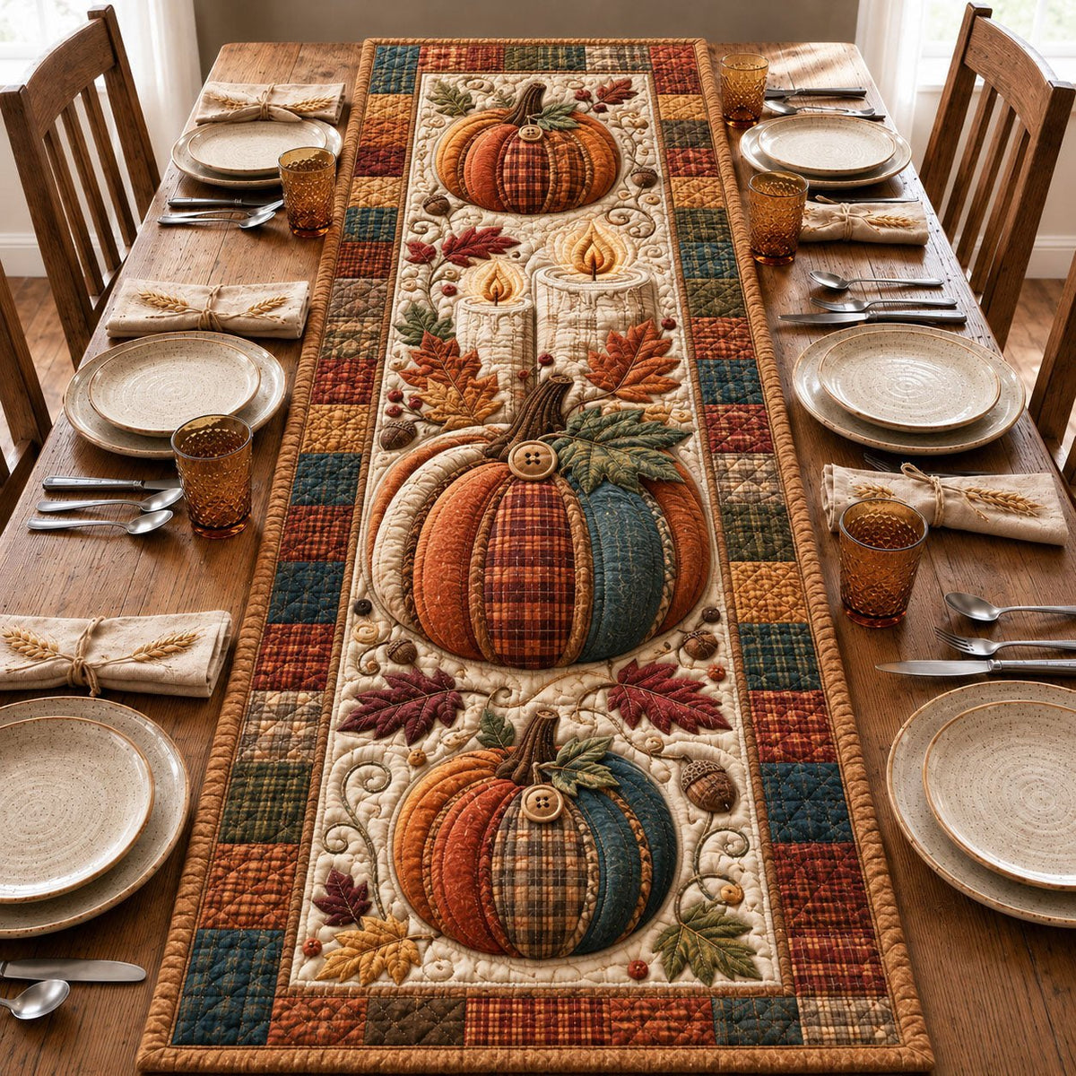 Autumn Candlelight Pumpkin Table Runner