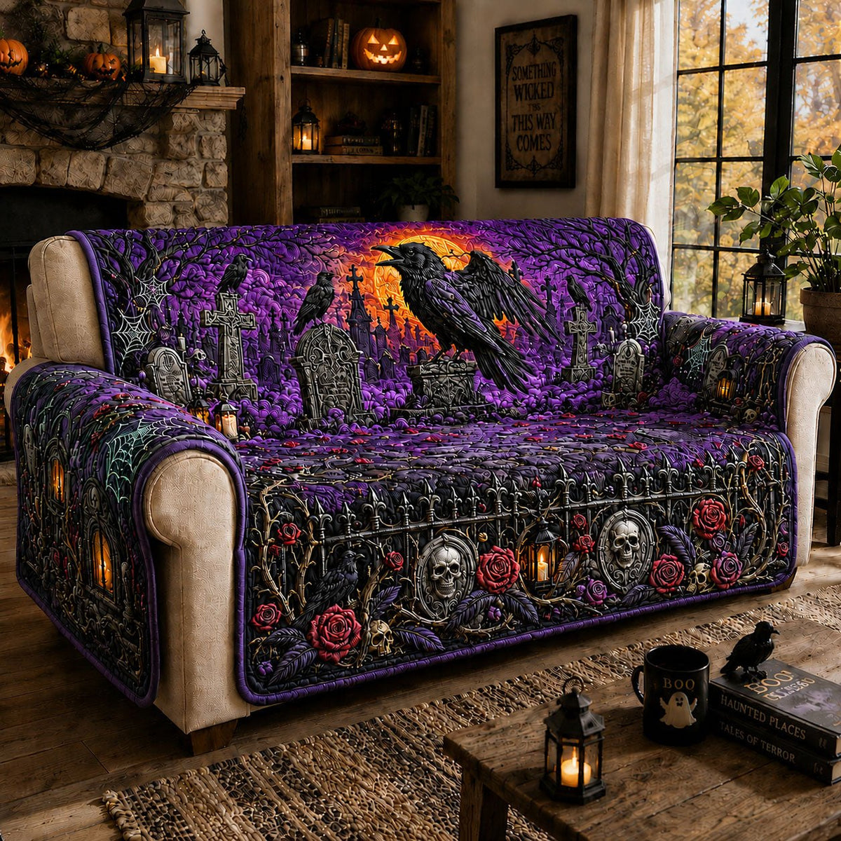 Raven Graveyard Halloween Sofa Cover