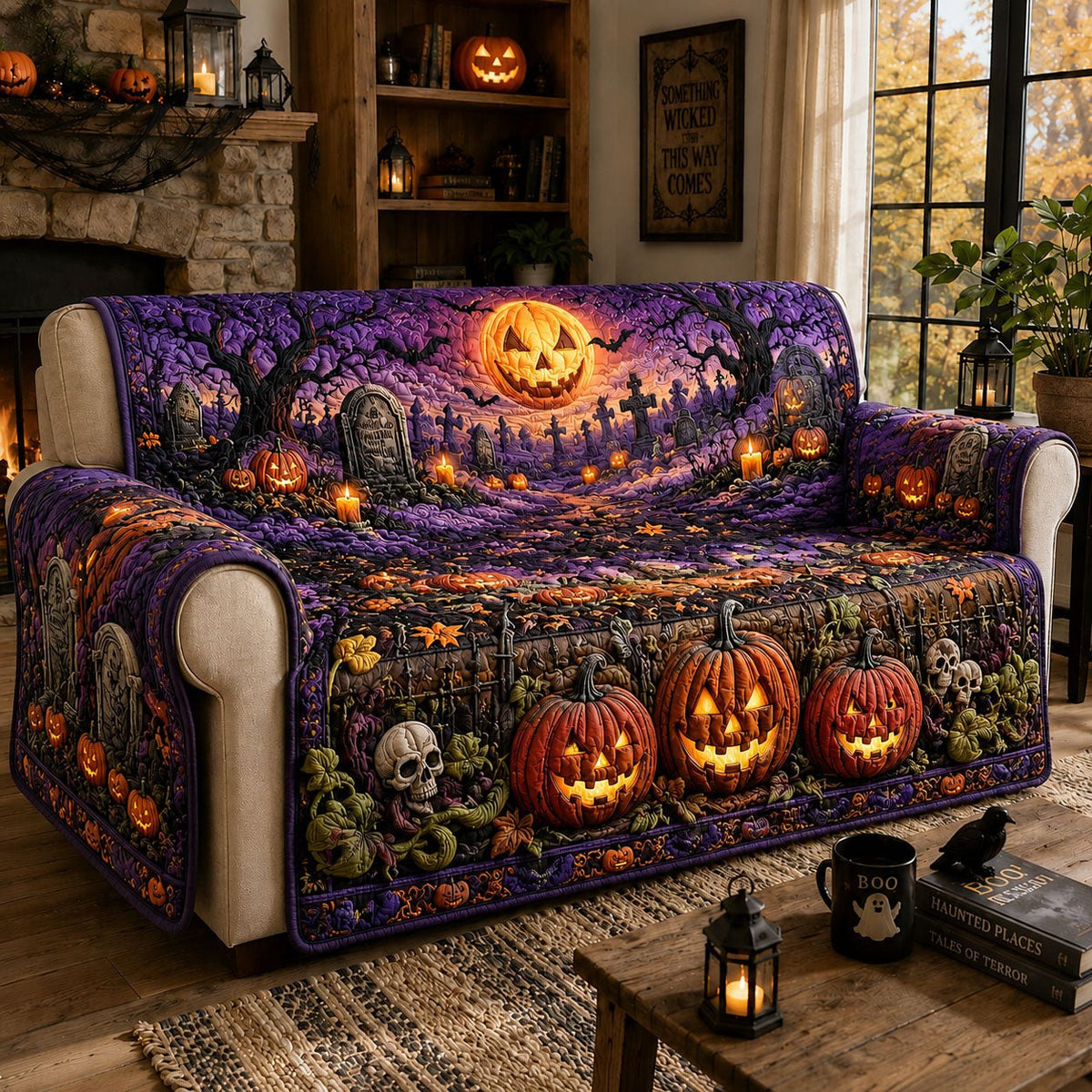 Jack Lantern Graveyard Sofa Cover