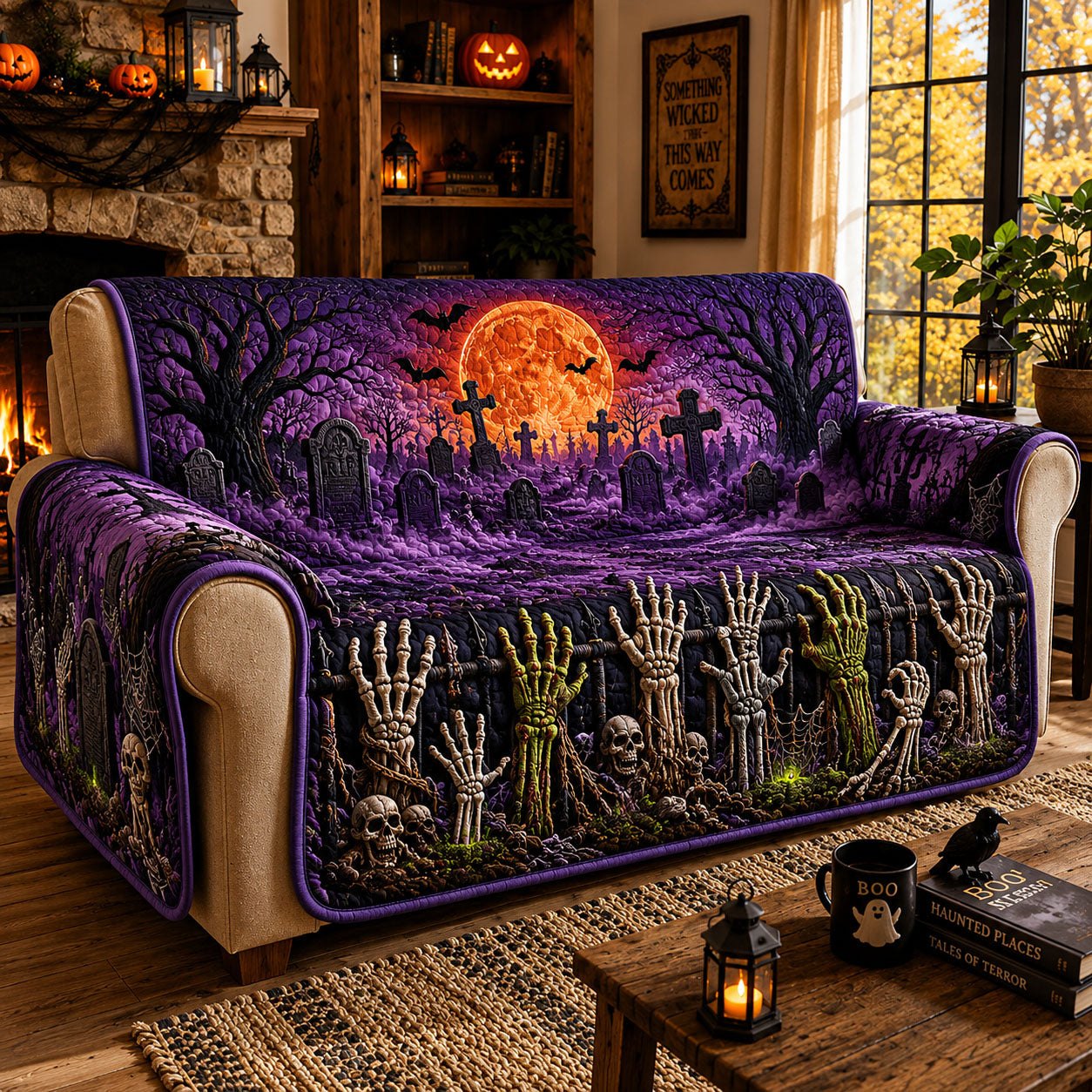 Skeleton Hands Graveyard Sofa Cover