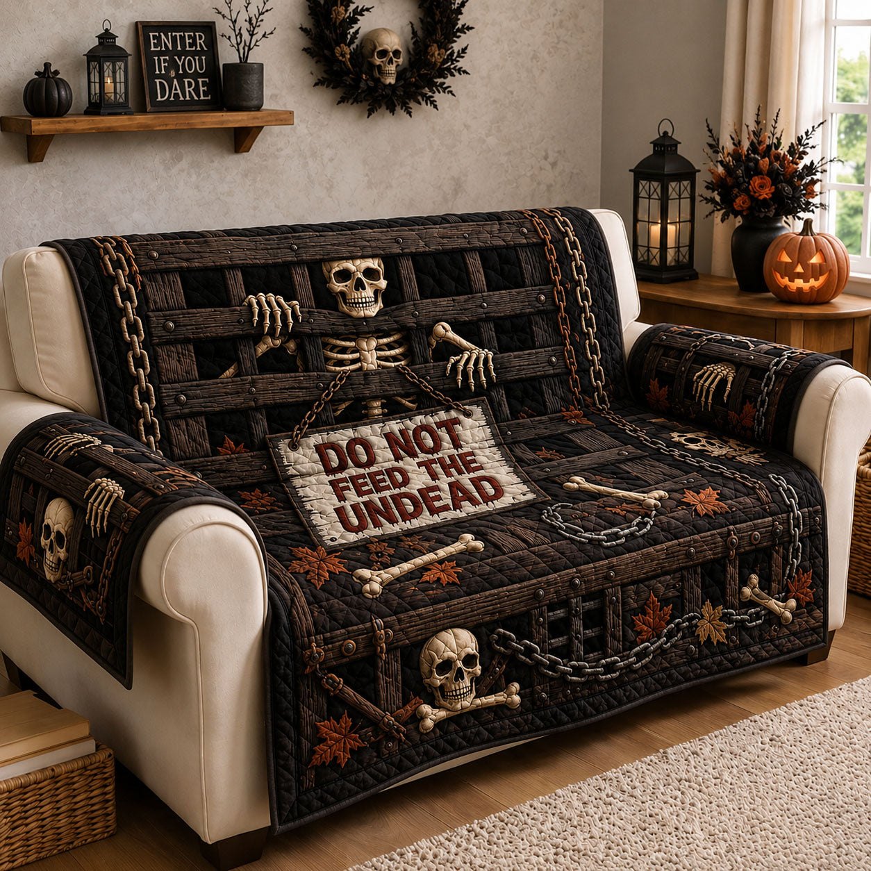 Do Not Feed Undead Skeleton Sofa Cover