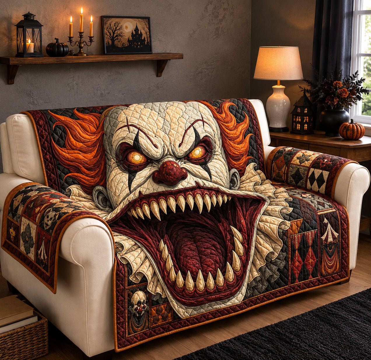 Killer Clown Halloween Sofa Cover