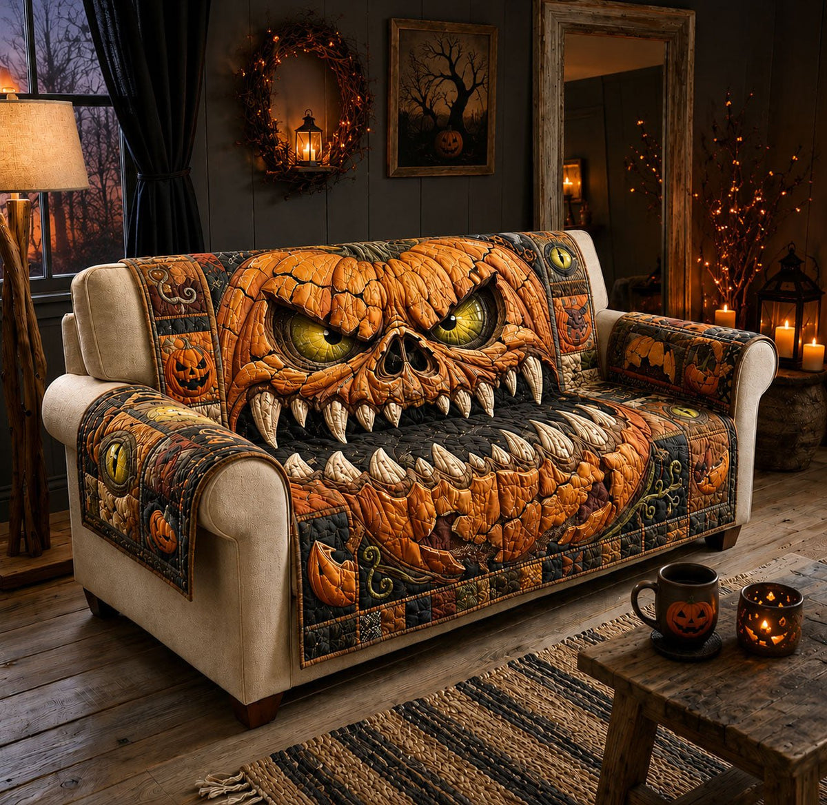 Evil Pumpkin Monster Sofa Cover