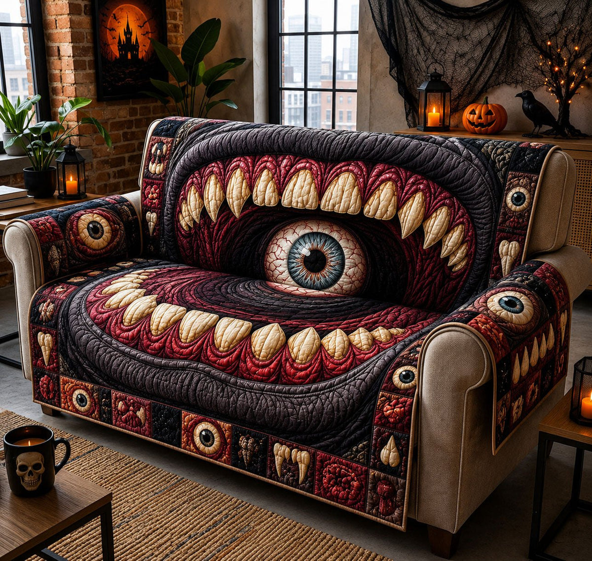 Eyeball Monster Mouth Sofa Cover