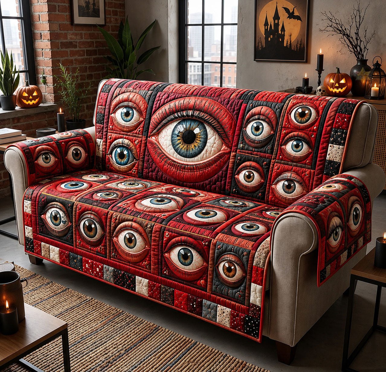 Haunted Eyeball Patchwork Sofa Cover