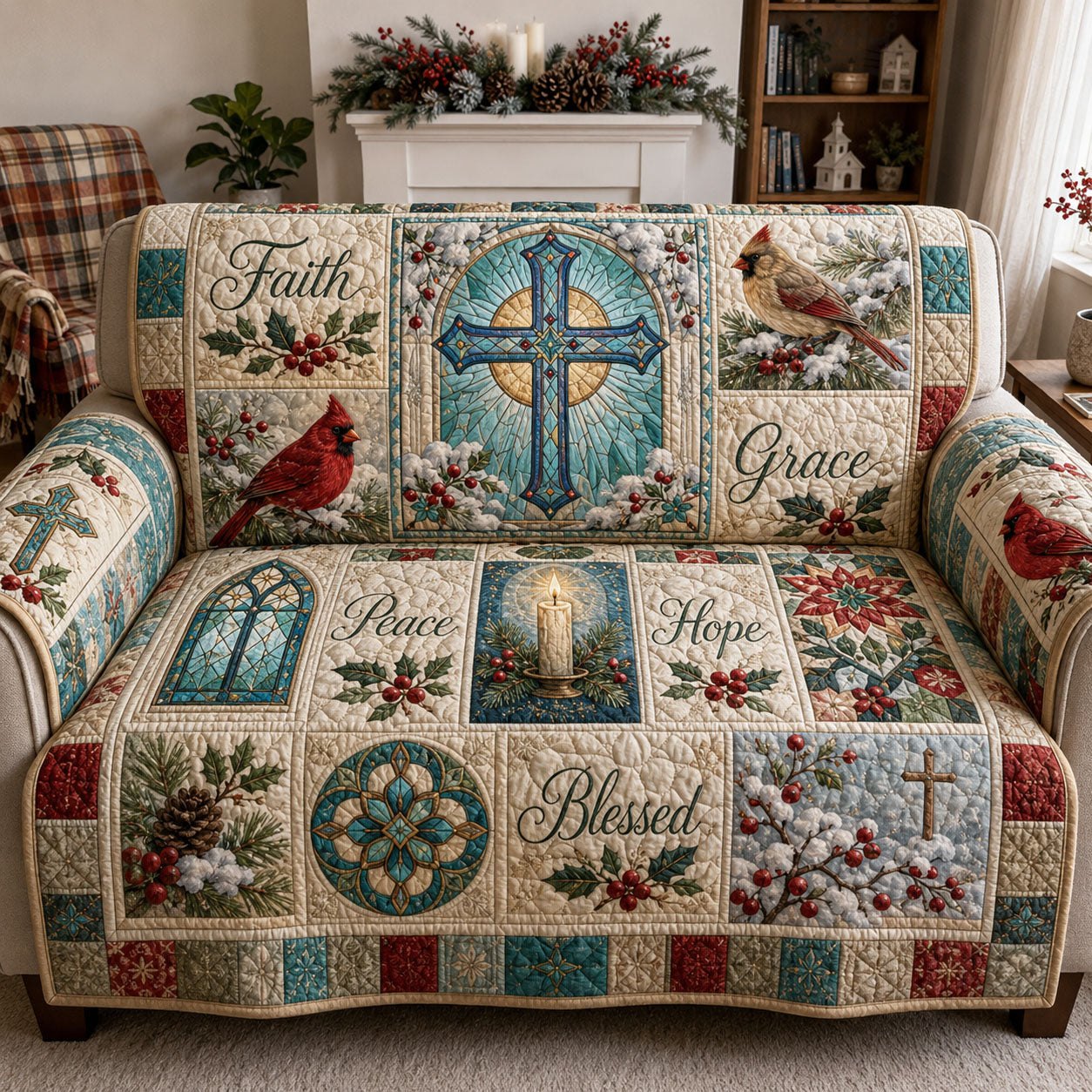 Winter Cardinal Faith and Grace Sofa Cover