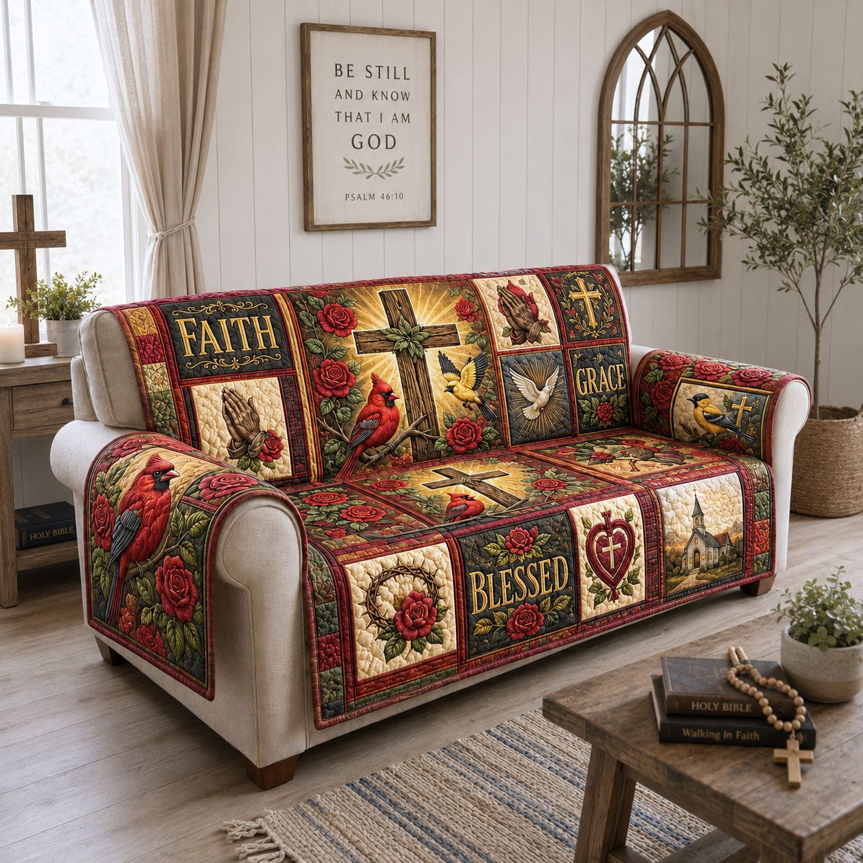 Cardinal Rose Garden of Faith Sofa Cover