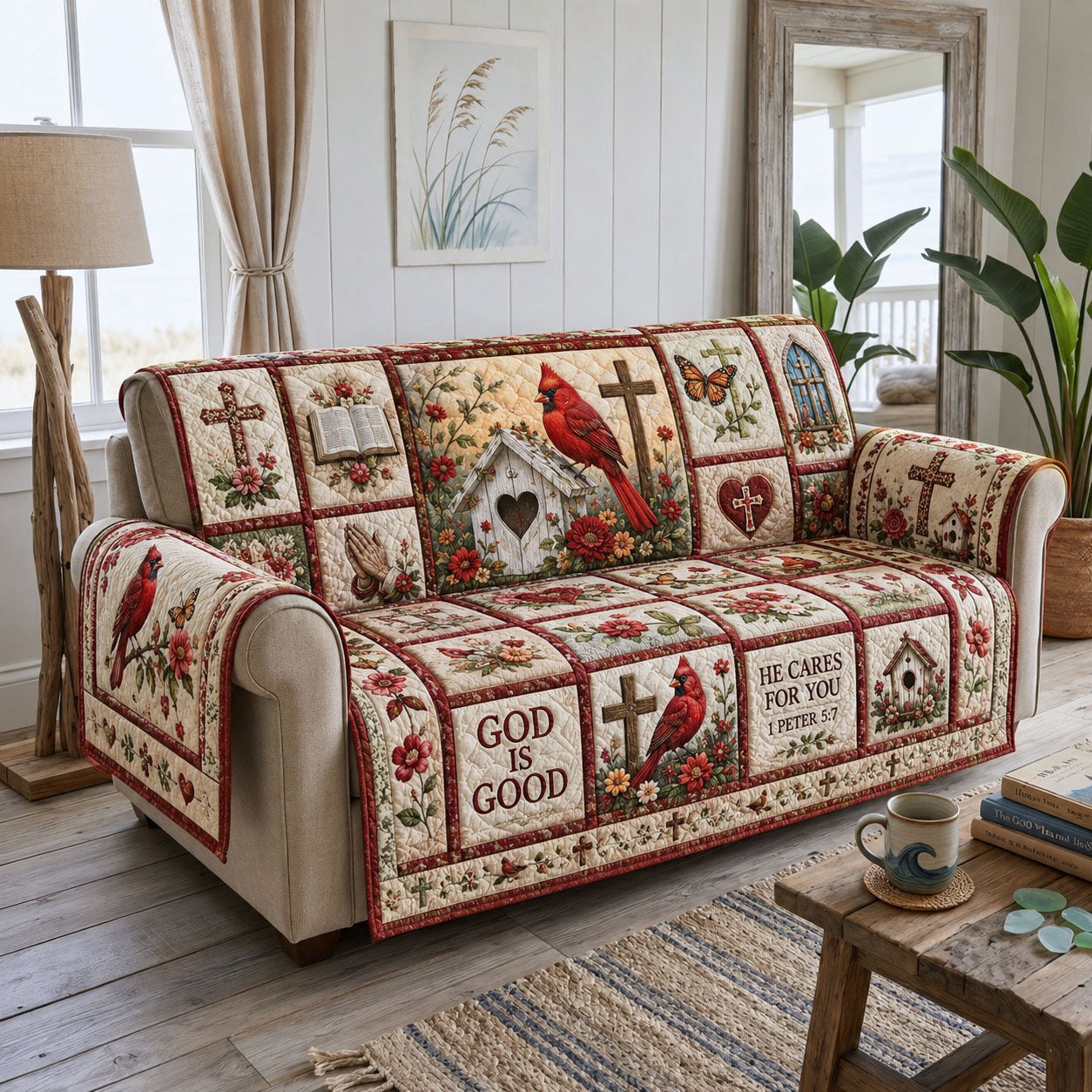 He Cares for You Cardinal Garden Sofa Cover