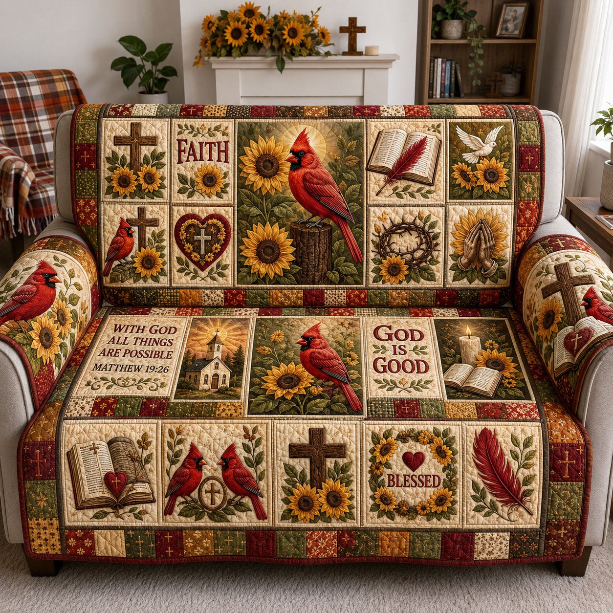 Sunflower Cardinal Blessed Faith Sofa Cover