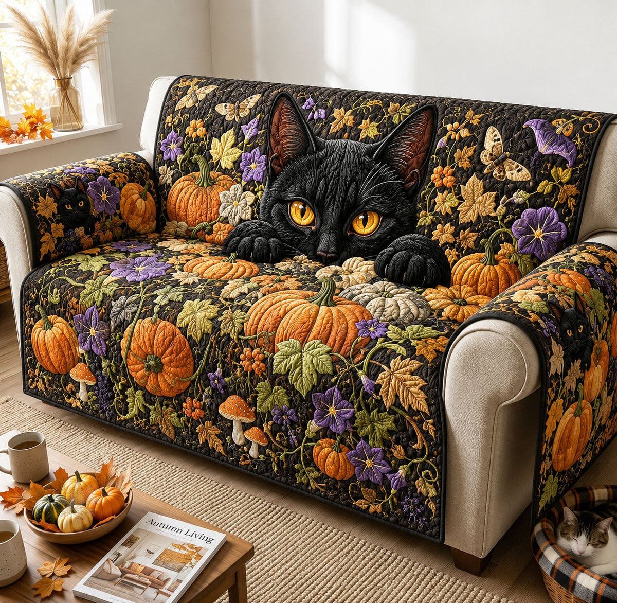 Midnight Pumpkin Cat Sofa Cover