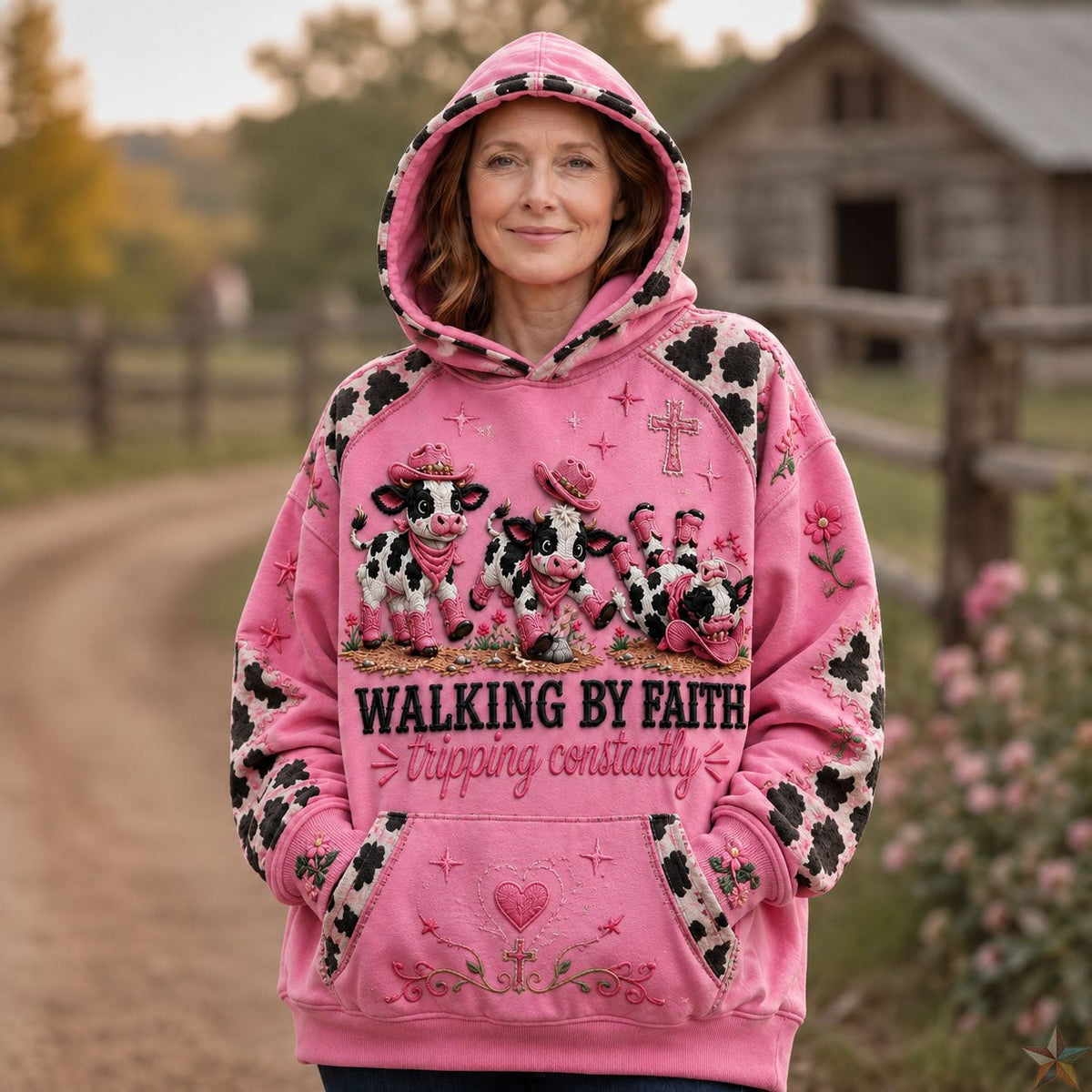 Walking By Faith Cowgirl hoodie, all-over print