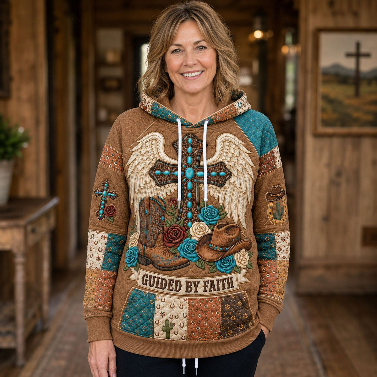 Guided By Faith Western hoodie, all-over print