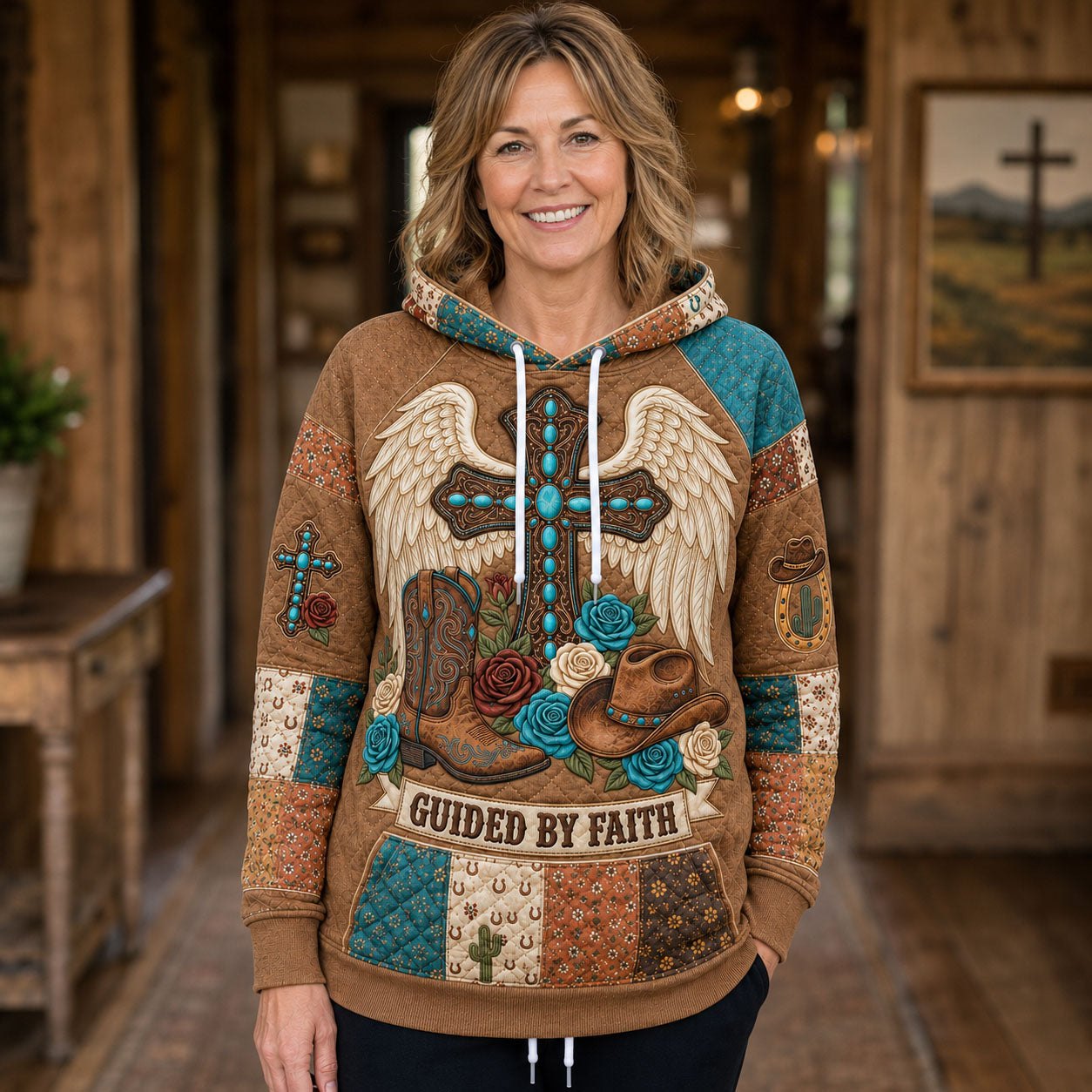 Guided By Faith Western hoodie, all-over print