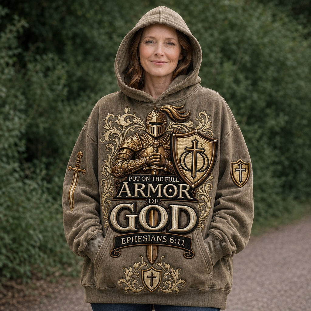 Strength Through the Armor of God hoodie, all-over print