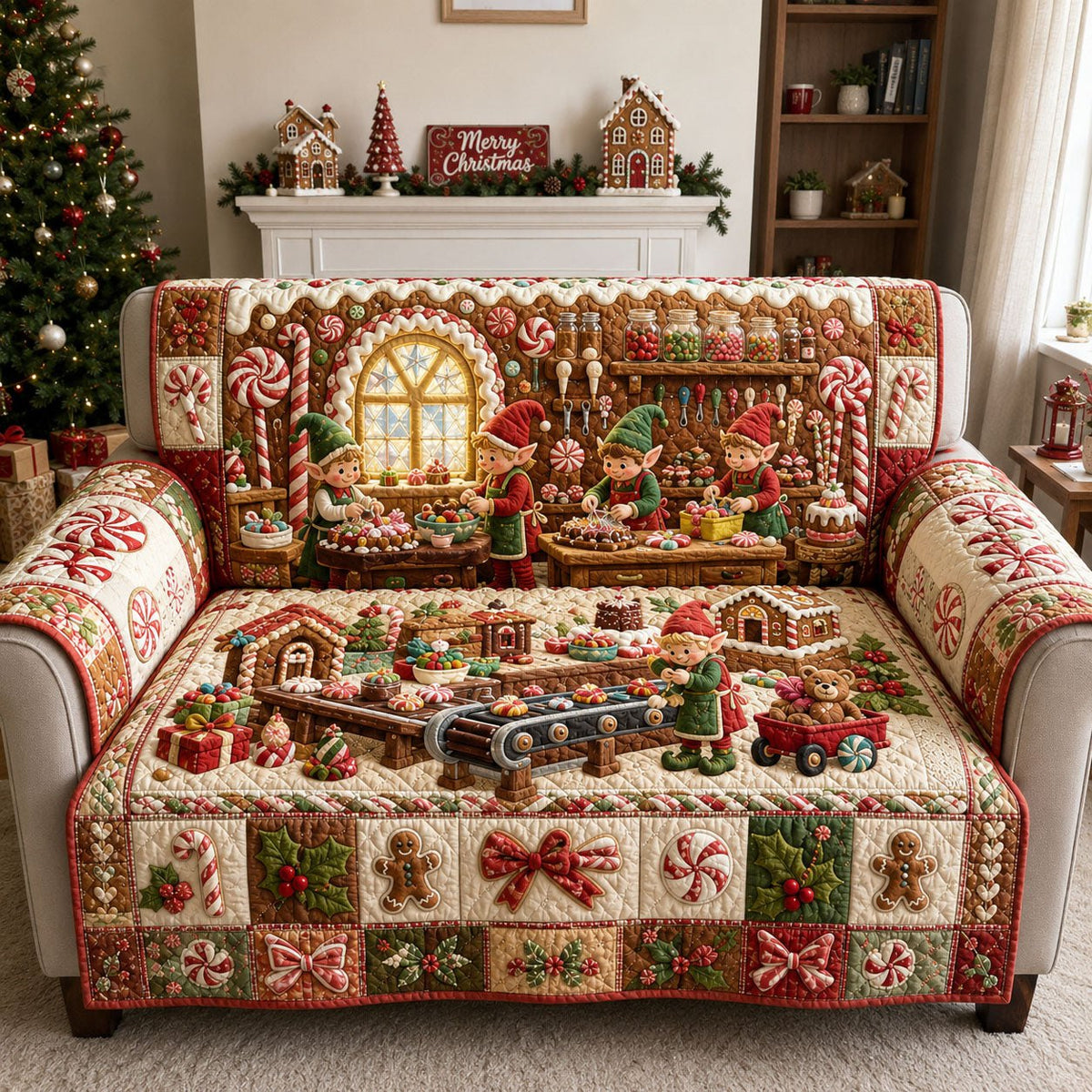 Santa Candy Workshop Sofa Cover