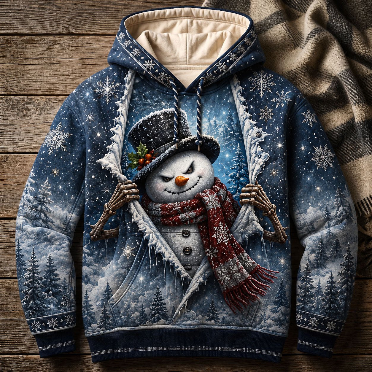 Frostbound Snowman hoodie, all-over print