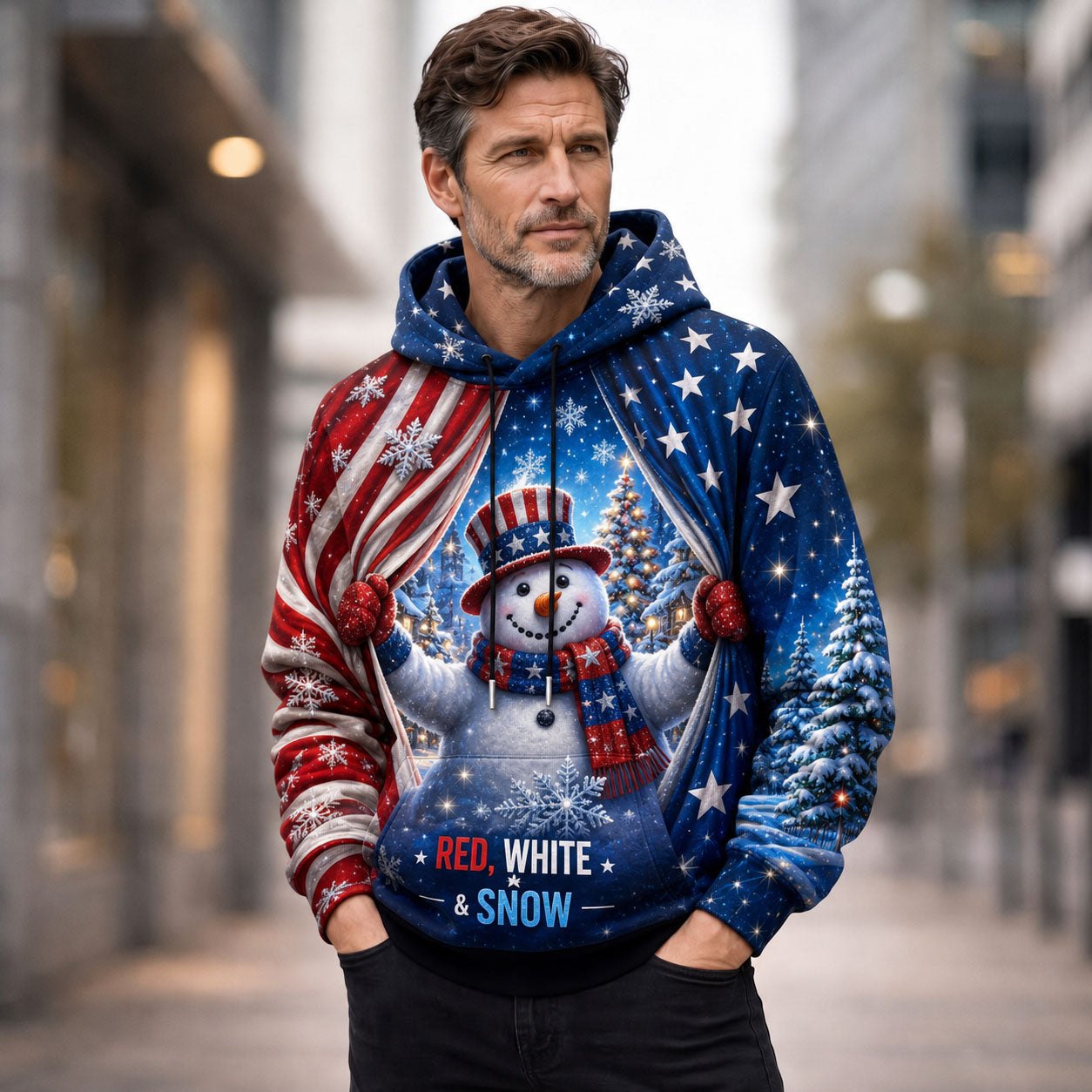 Red White and Snow hoodie, all-over print