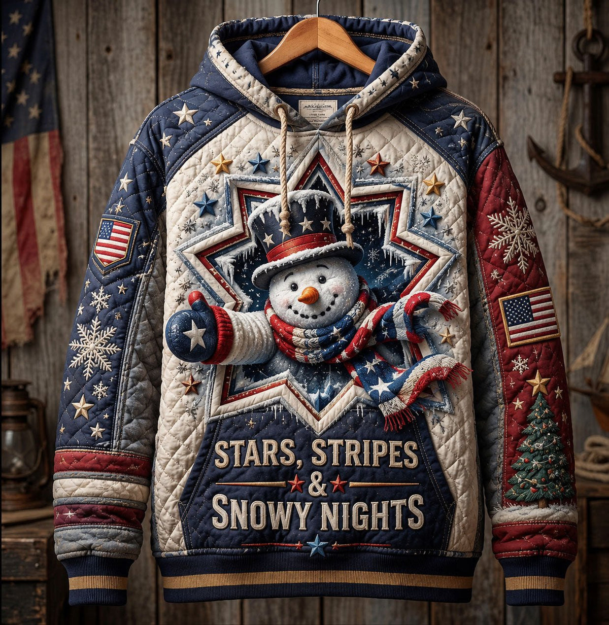 Stars Stripes Snowy Nights hoodie, all-over print