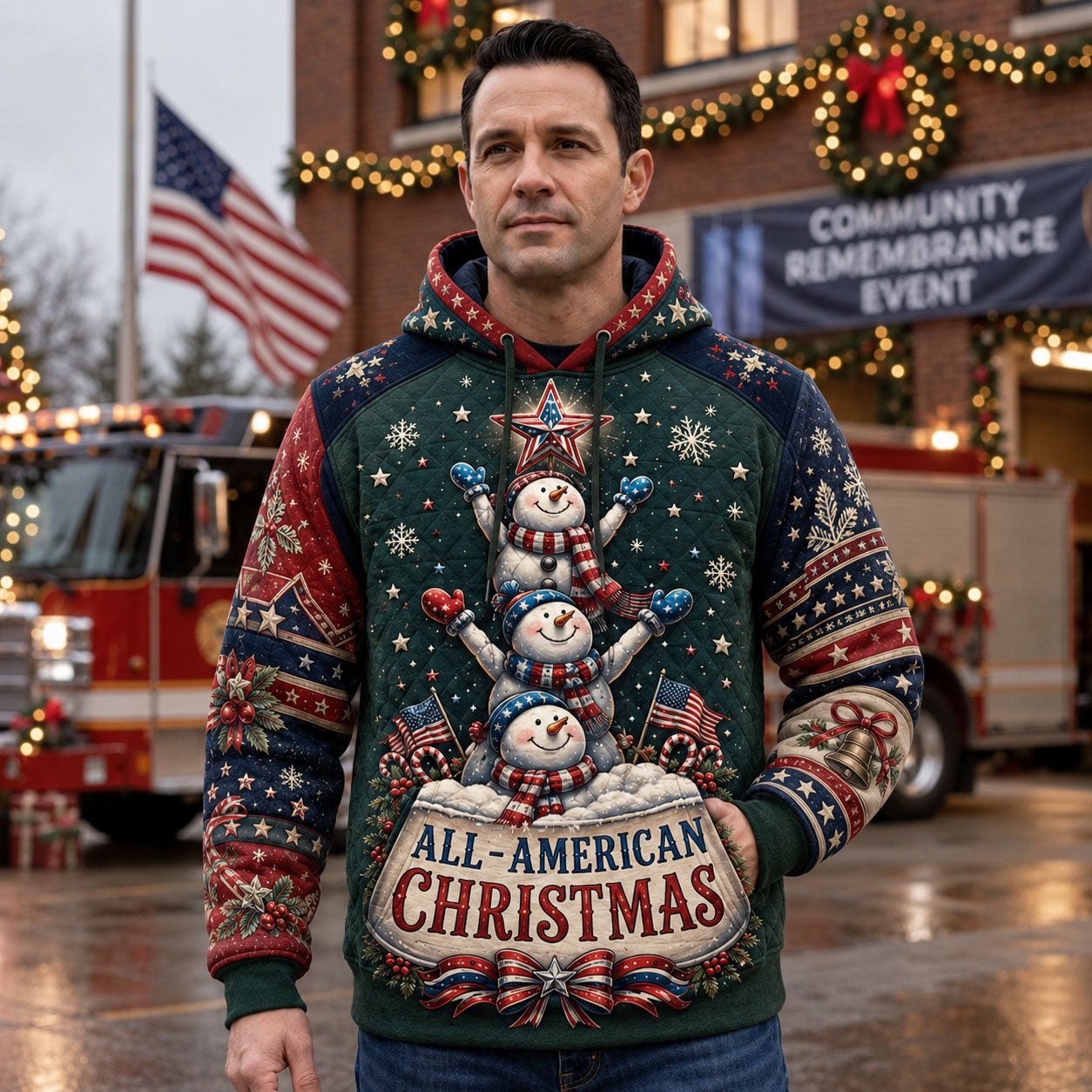 All American Christmas hoodie, all-over print