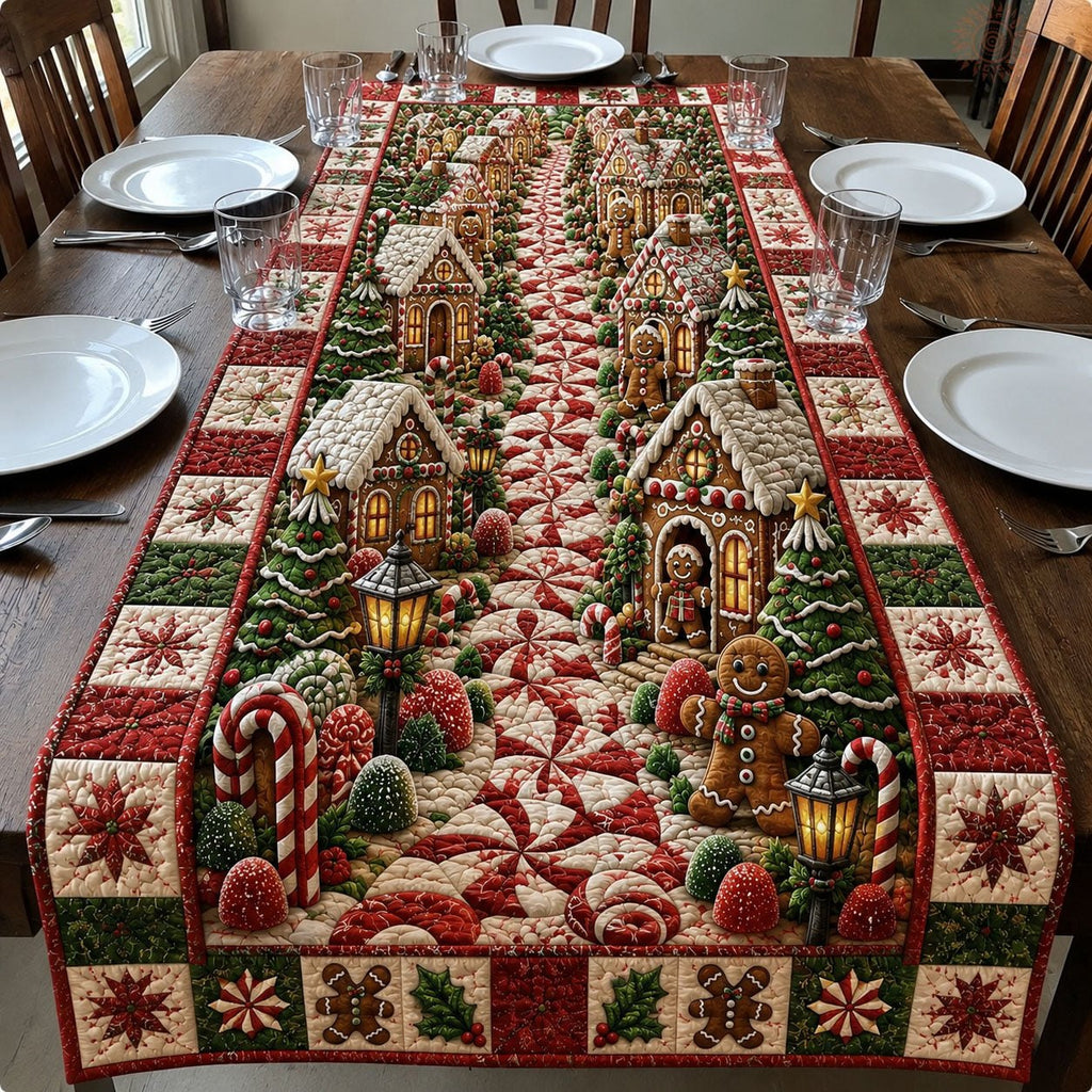 Gingerbread Christmas Village Table Runner