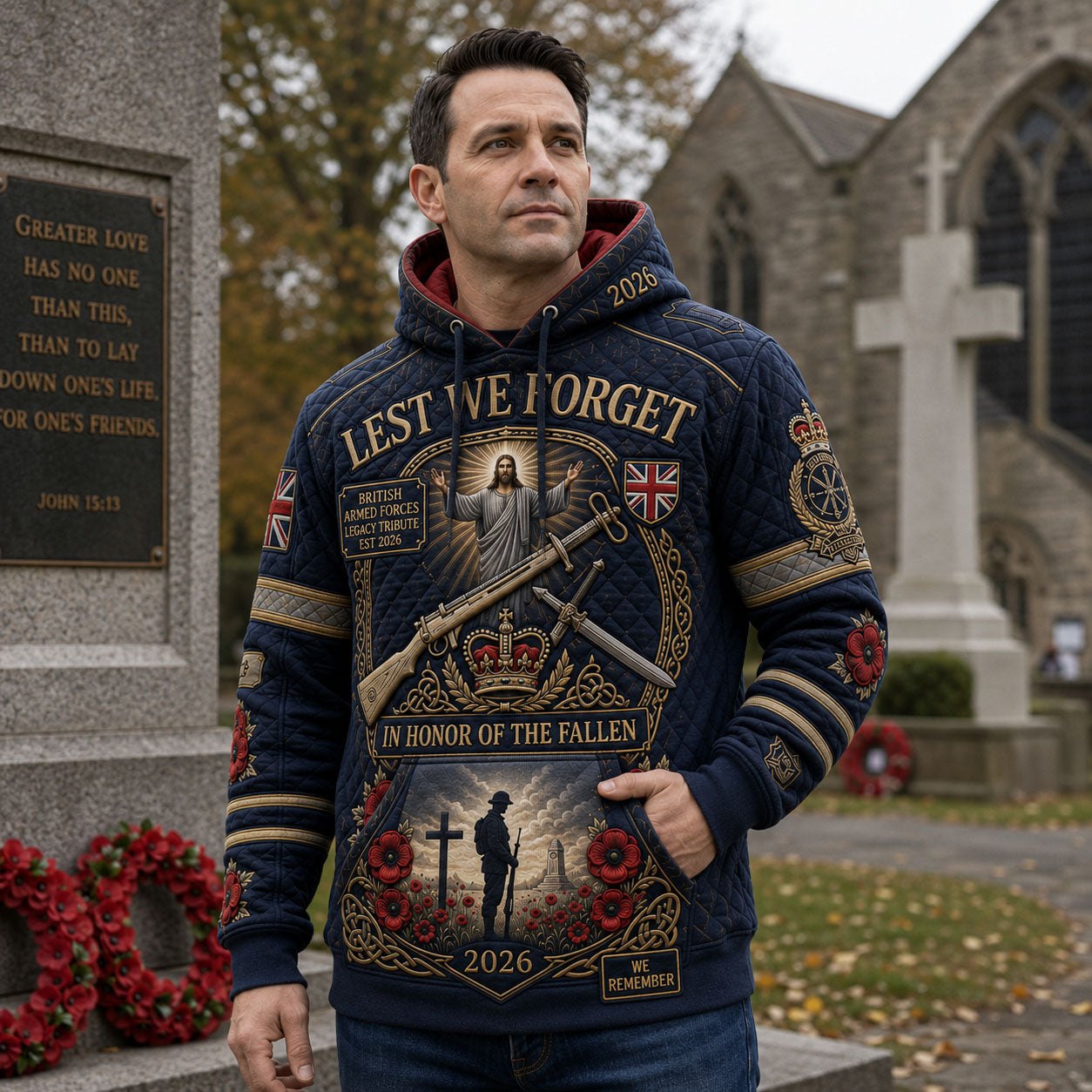 Lest We Forget Fallen Heroes hoodie, all-over print