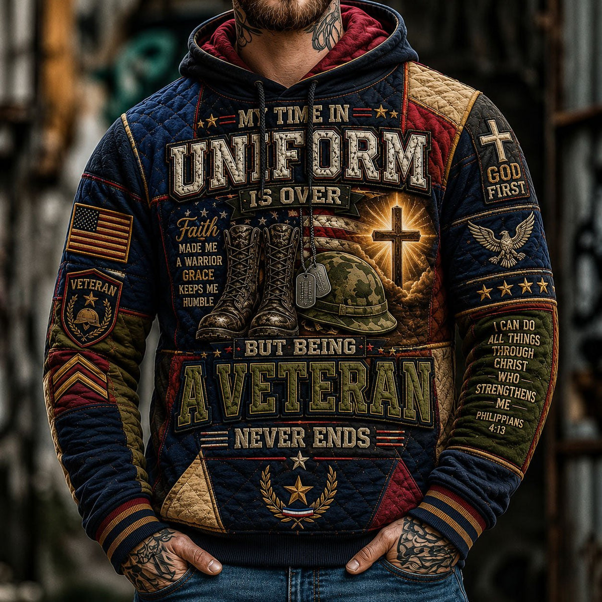 Veteran Spirit Never Ends hoodie, all-over print