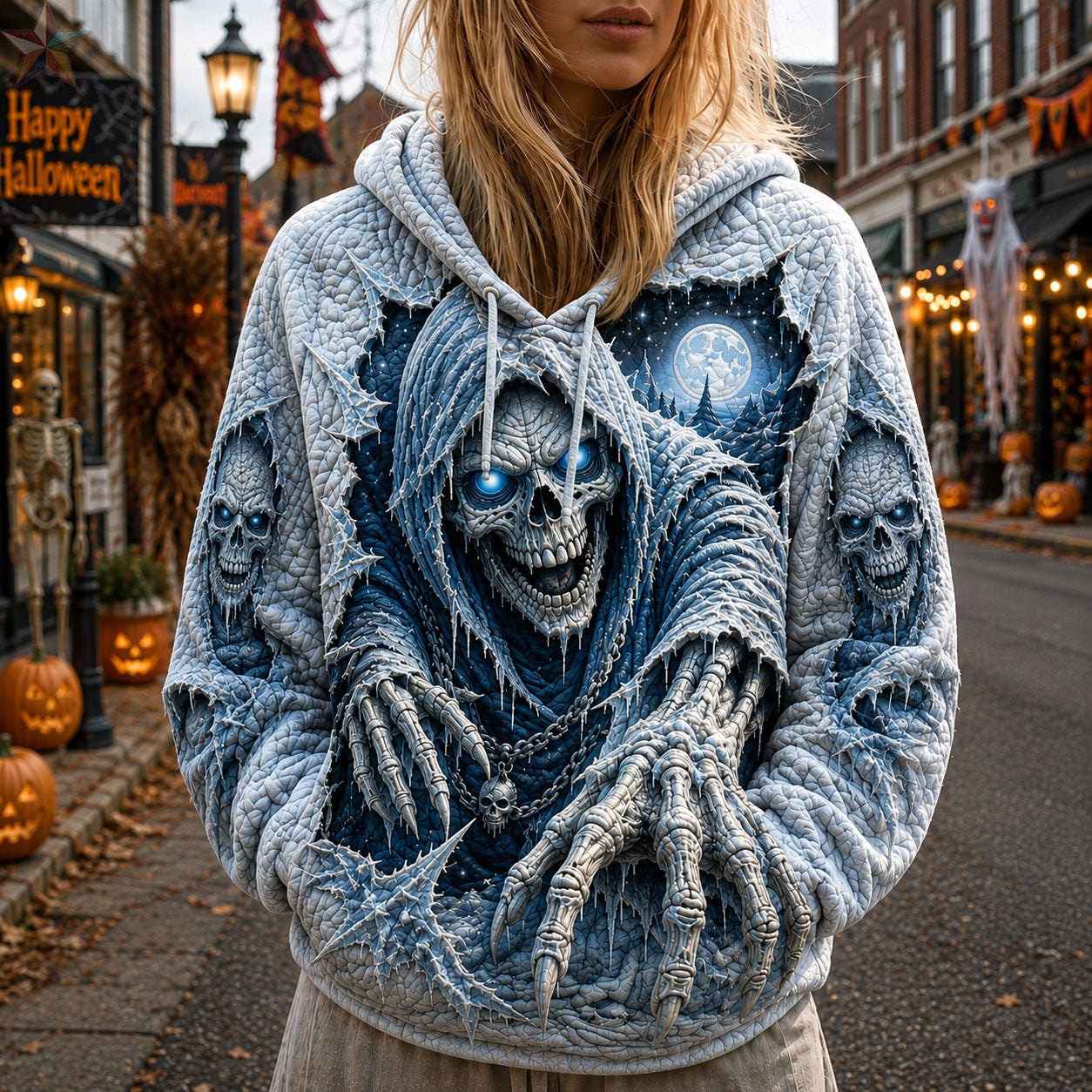 Frost Reaper Skeleton hoodie, all-over print