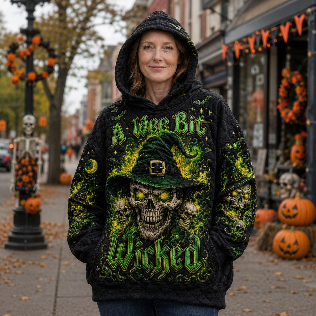 Wee Bit Wicked Witch Skeleton hoodie, all-over print