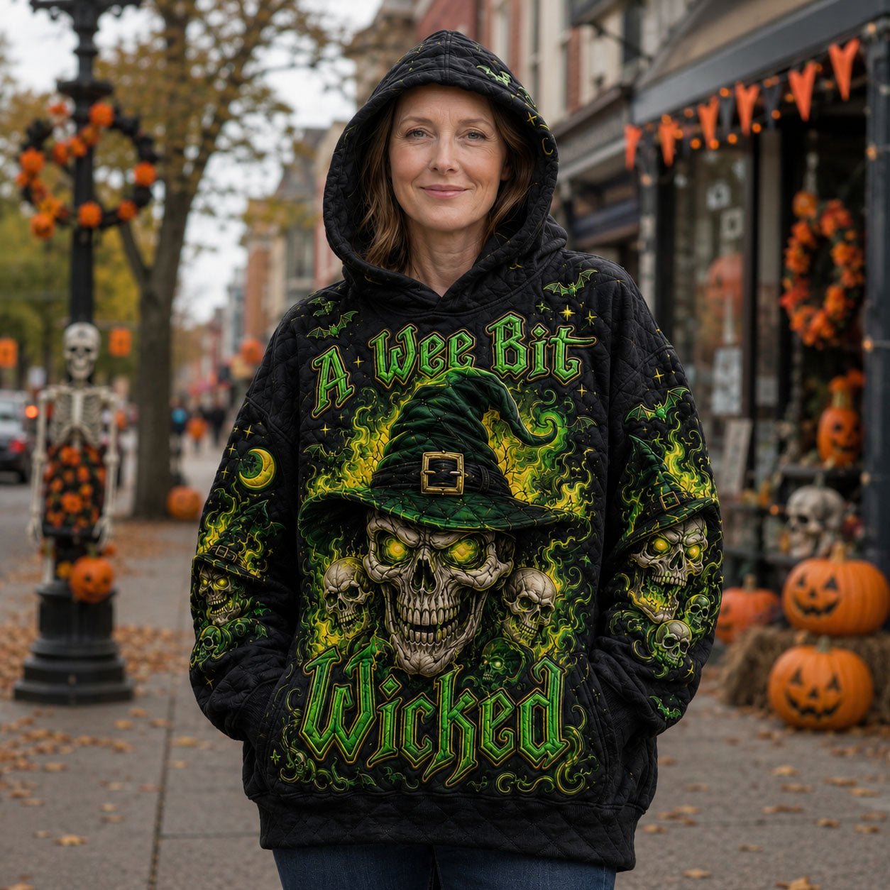Wee Bit Wicked Witch Skeleton hoodie, all-over print