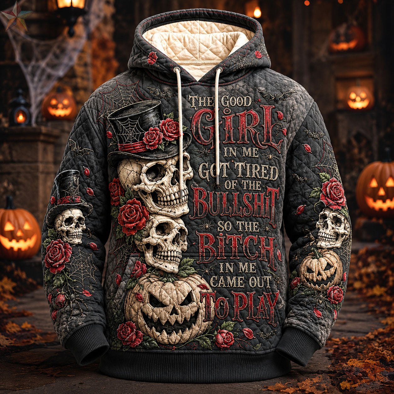 Good Girl Gone Wicked Skull hoodie, all-over print