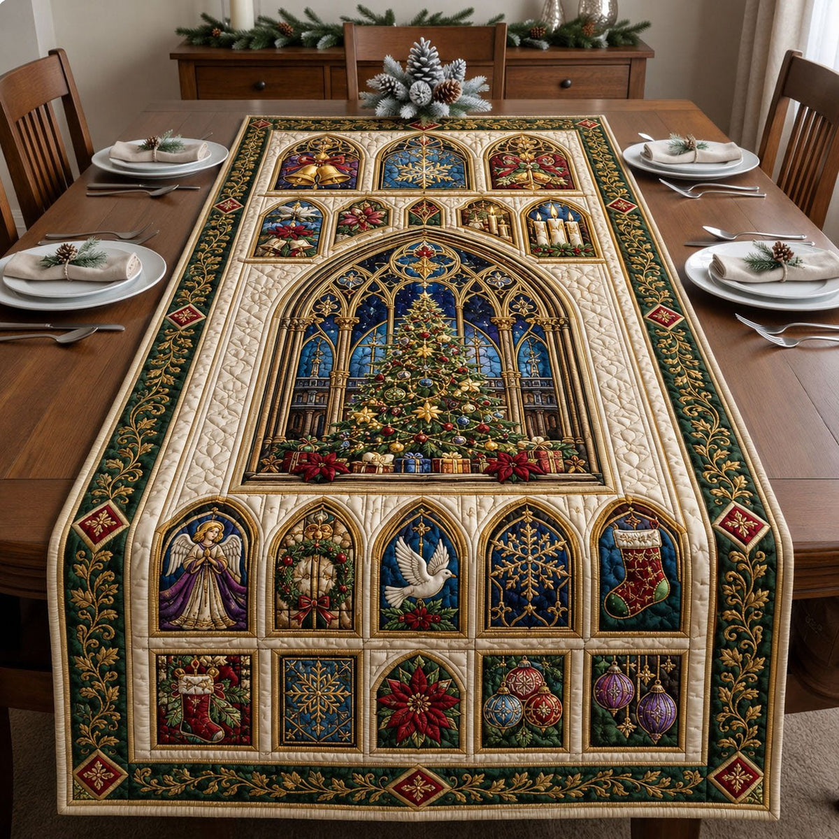 Christmas Cathedral Window Table Runner
